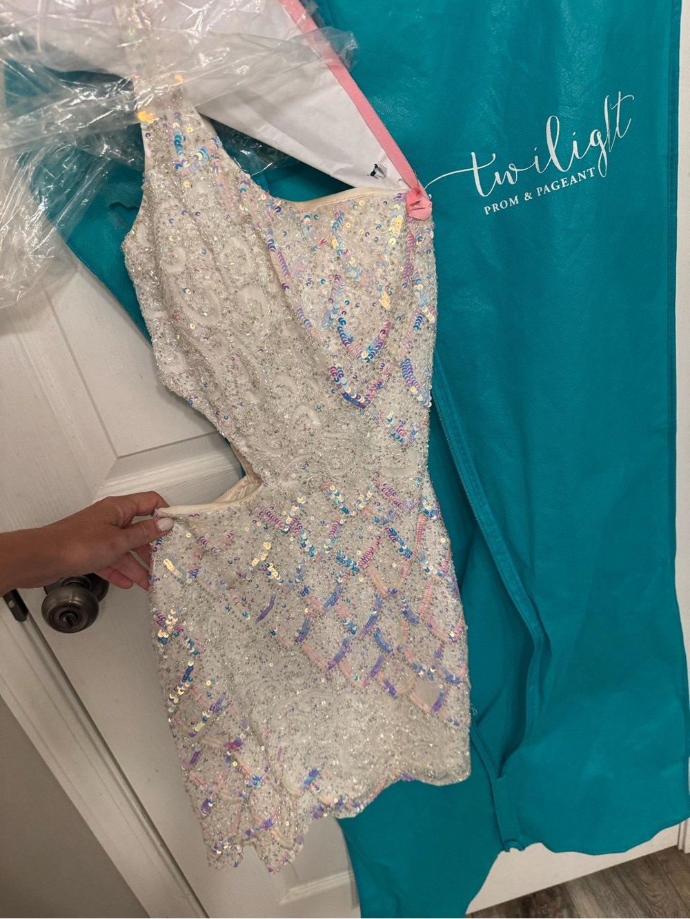 One-Shoulder Sequin Cocktail Dress in White